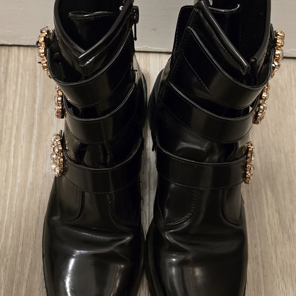 Macy's Black Combat Boots with Gold Accents